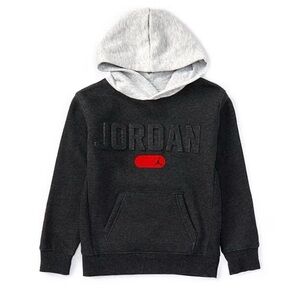 Jordan Big Boys Logo Embossed Heathered Black Gray Red Fleece Hoodie‎ S